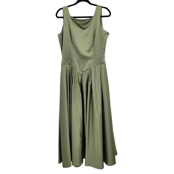 Vintage 80's Maiden Dress Gown 16 Sage Green Satin Corset Back Full Fairycore - Picture 4 of 13